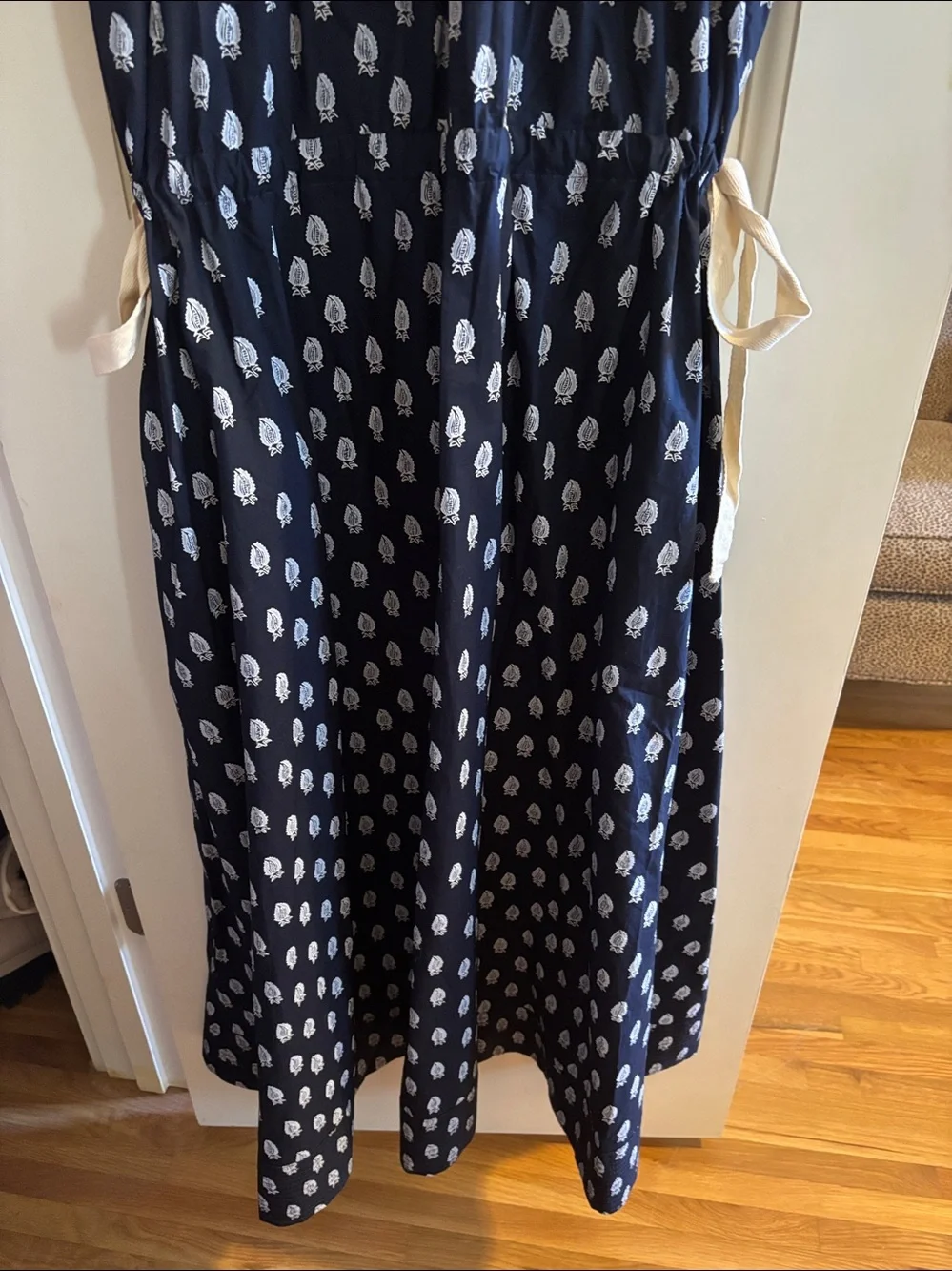 Banana Republic Navy White Cream Printed Long Dress Large